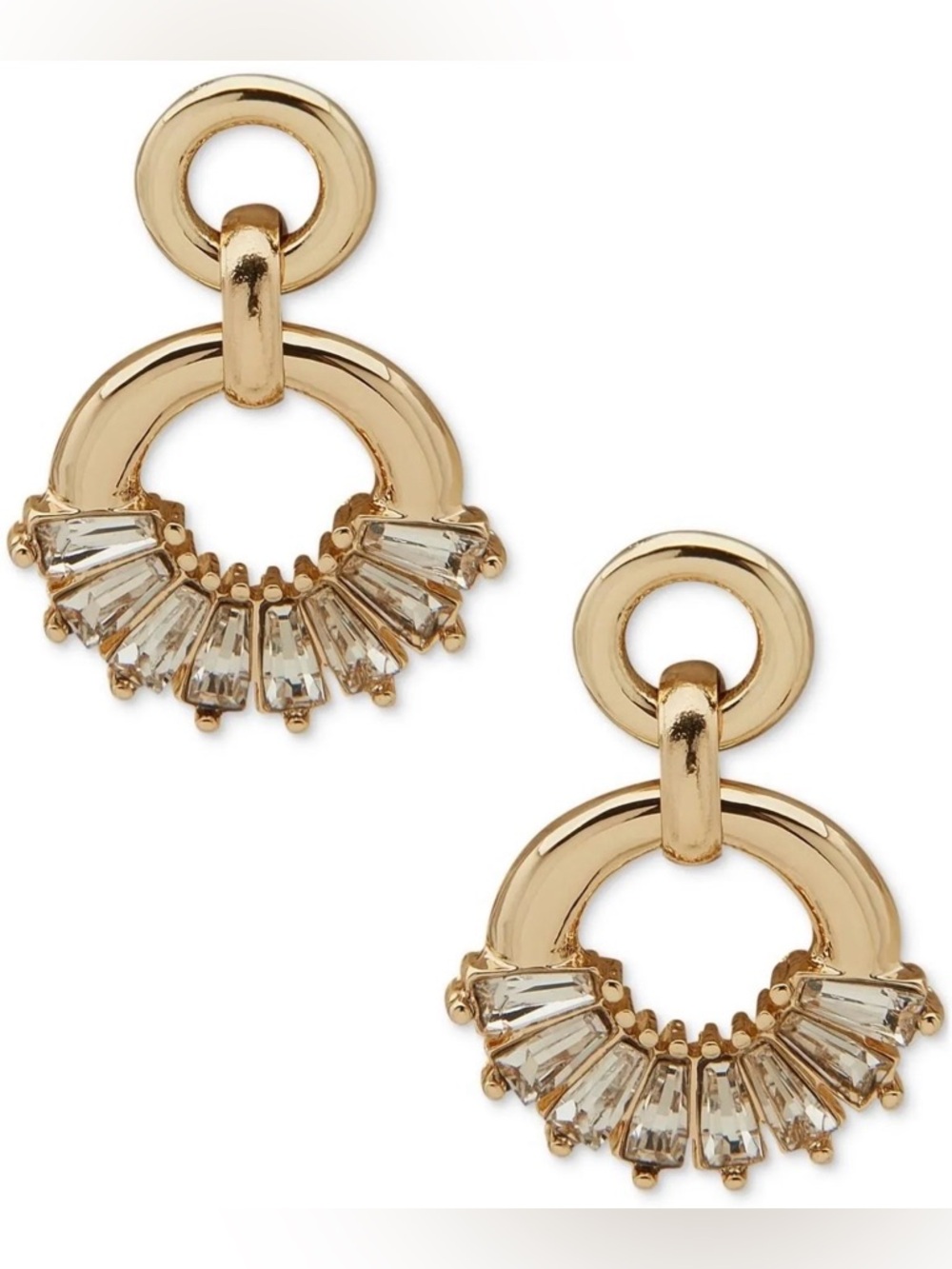 Anne Klein Gold Tone Crystal Linked Fan Drop Earrings